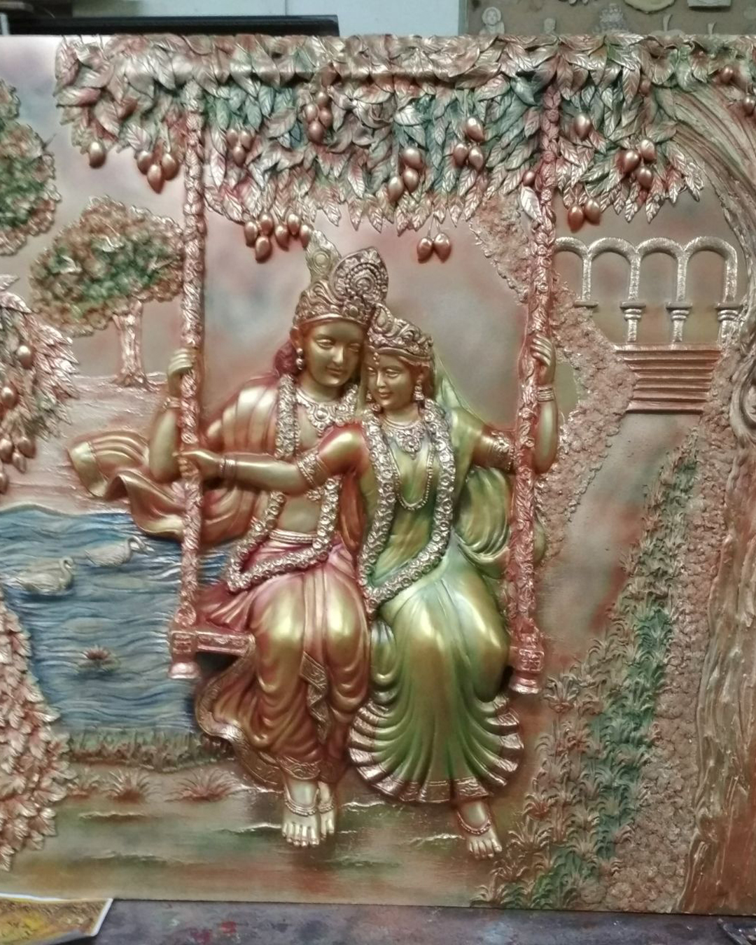 Riddhi Siddhi Art Creations - Deep 3D Relief Forest Radha Krishna Mural